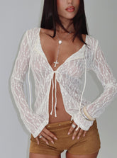 Open Your Heart Tie Detail Long Sleeve Top Cream