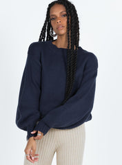 Harmony Balloon Sleeve Knit Sweater Navy