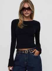Harpur Long Sleeve Backless Top Black