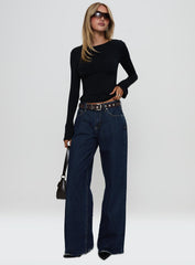 Harpur Long Sleeve Backless Top Black