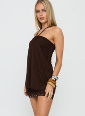 Jordonna Gathered Halter Mini Dress Chocolate