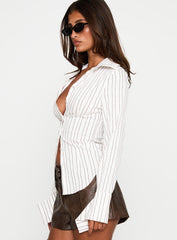 Madlin Long Sleeve Top Beige Stripe