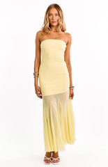 Adria Yellow Strapless Asymmetrical Formal Maxi Dress