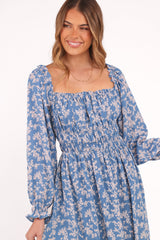 Aine Midi Dress - Blue Floral