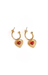 Almost Mine Gold Red Heart Pendant Earrings
