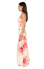 Alora Yellow and Pink Floral Print Hanky Hem Maxi Skirt