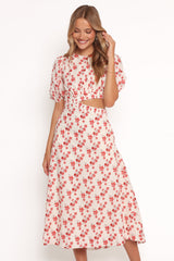Aminah Puff Sleeve Dress - Red Floral