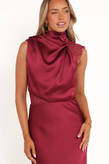 Anabelle Halter Neck Lace Maxi Dress - Berry