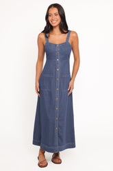 Bettie Midi Dress - Mid Blue Denim