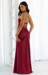 Blaise Burgundy Satin Maxi Dress