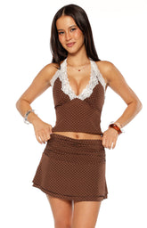 Briony Brown Polka Dot Mini Skirt