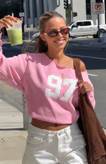 Buffie Pink Wash Off Shoulder Sweater