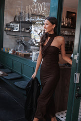 Charly One Shoulder Maxi Dress - Brown