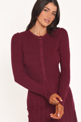 Darlina Long Sleeve Mini Dress - Burgundy