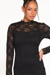 Davina Long Sleeve Midi Dress - Black