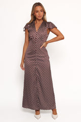 Dean Maxi Dress - Brown Polka Dot