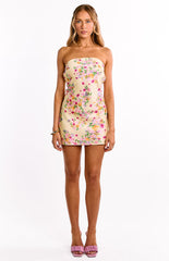 Ellie Yellow Bloom Strapless Mini Dress
