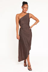 Emma One Shoulder Midi Dress - Vintage Gold