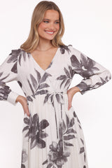 Grainne Long Sleeve Midi Dress - Black/White Floral