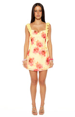 Joyce Yellow and Pink Floral Print Chiffon Mini Dress