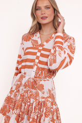Jules Long Sleeve Dress - White/Orange