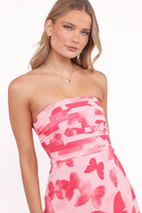 Kenna Strapless Midi Dress - Butterfly Print