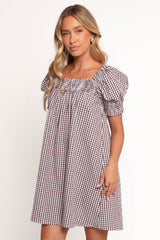 Kennedy Smock Mini Dress - Chocolate Gingham