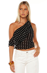 Khamie Black Polka Dot Off Shoulder Top