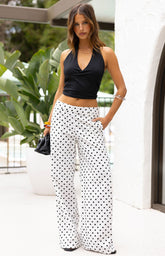 Loreta White Polka Dot Low Waist Pants