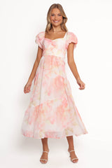 Lumis Midi Dress - Peach Floral