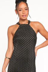 Melody Plisse Halter Maxi Dress - Black/Gold Polka Dot