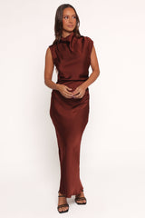 Meryn High Neck Dress - Brown
