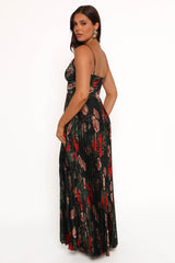 Naira Pleated Maxi Dress - Green Floral