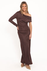 Olympia Off Shoulder Maxi Dress - Chocolate