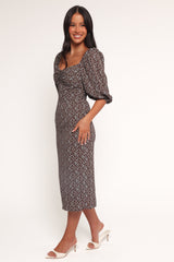 Oona Midi Dress - Brown Blue Floral
