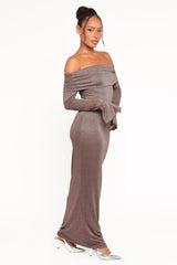 Oraton Off Shoulder Maxi Dress - Brown