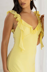 Paolma Yellow Ruffle Formal Maxi Dress