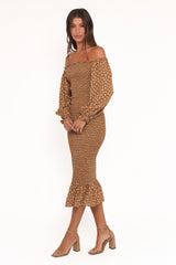 Sara Midi Dress - Brown Floral