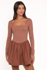 Sheena Long Sleeve Mini Dress - Mocha