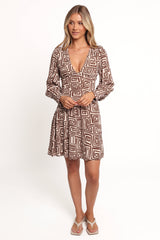 Sheridan Long Sleeve Mini Dress - Chocolate Brown Print