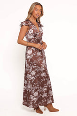 Solara Maxi Dress - Brown Floral Print