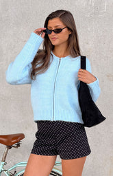 Stacey Light Blue Zip Knit Cardigan
