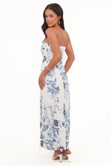 Tamira Strapless Midi Dress - Blue Floral