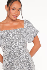 Tory Off Shoulder Sequin Mini Dress - Silver