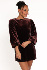 Twylar Long Sleeve Velvet Mini Dress - Brown