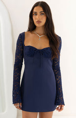 Verity Navy Lace Long Sleeve Mini Dress