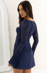 Verity Navy Lace Long Sleeve Mini Dress