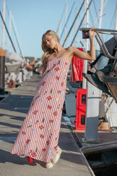 Soph Strapless Maxi Dress - Red Picnic Stripe