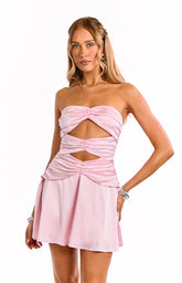 Zander Pink Strapless Cut Out Party Mini Dress