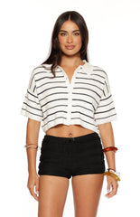 Maple White Navy Stripe Cropped Knit Sweater